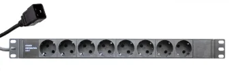 Блок розеток 19", 8 розеток Schuko, 16А, кабель питания 2м с вилкой IEC C20
