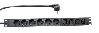 Блок розеток 19", 6 розеток Schuko, 4 розетки C13, 16А, кабель питания 2м с вилкой Schuko