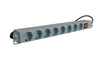 Блок электрических розеток S-8 (IEC320 C14/Schuko) (Солитон) высота 1U 8 розеток с выключателем и шнуром питания