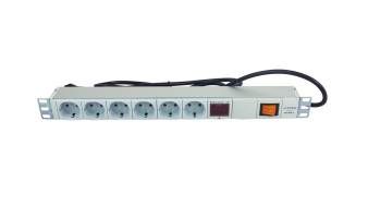Блок электрических розеток S6-Amp (Солитон) 19" высота 1U 6 розеток с амперметром, выключателем и шнуром питания