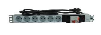 Блок электрических розеток S-FI/SI-6 (Солитон) 19" высота 1U 6 розеток , с УЗО и шнуром питания