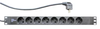 Блок розеток 19", 8 розеток Schuko, 16А, кабель питания 2м с вилкой Schuko