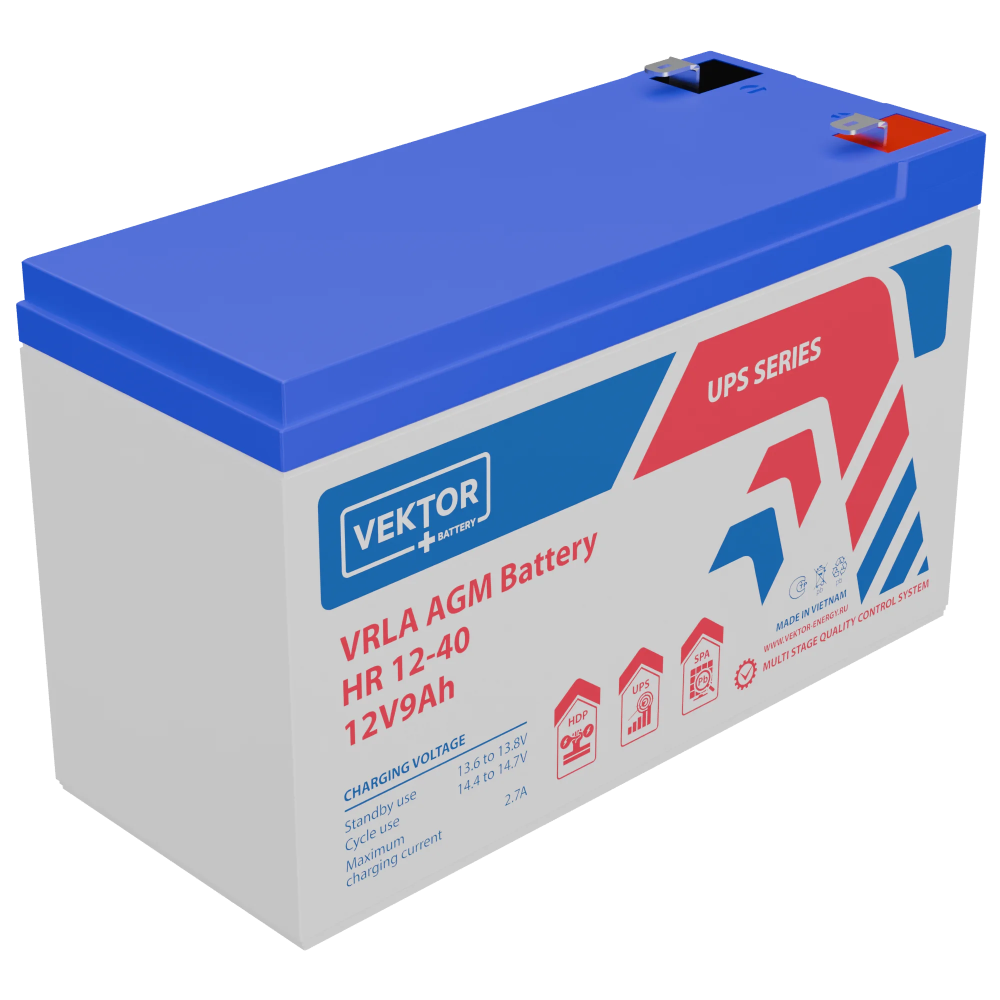 Аккумуляторная батарея VEKTOR ENERGY HR 12-40W 12В 9Ач AGM F2 для ИБП
