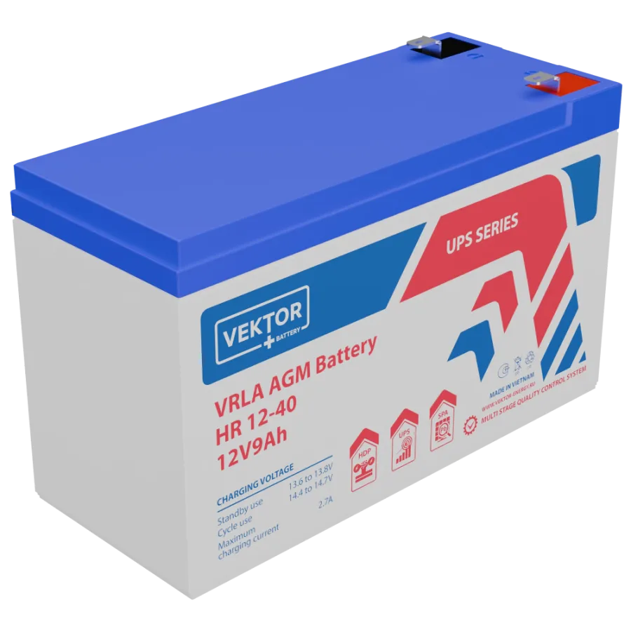 Аккумуляторная батарея VEKTOR ENERGY HR 12-40W 12В 9Ач AGM F2 для ИБП